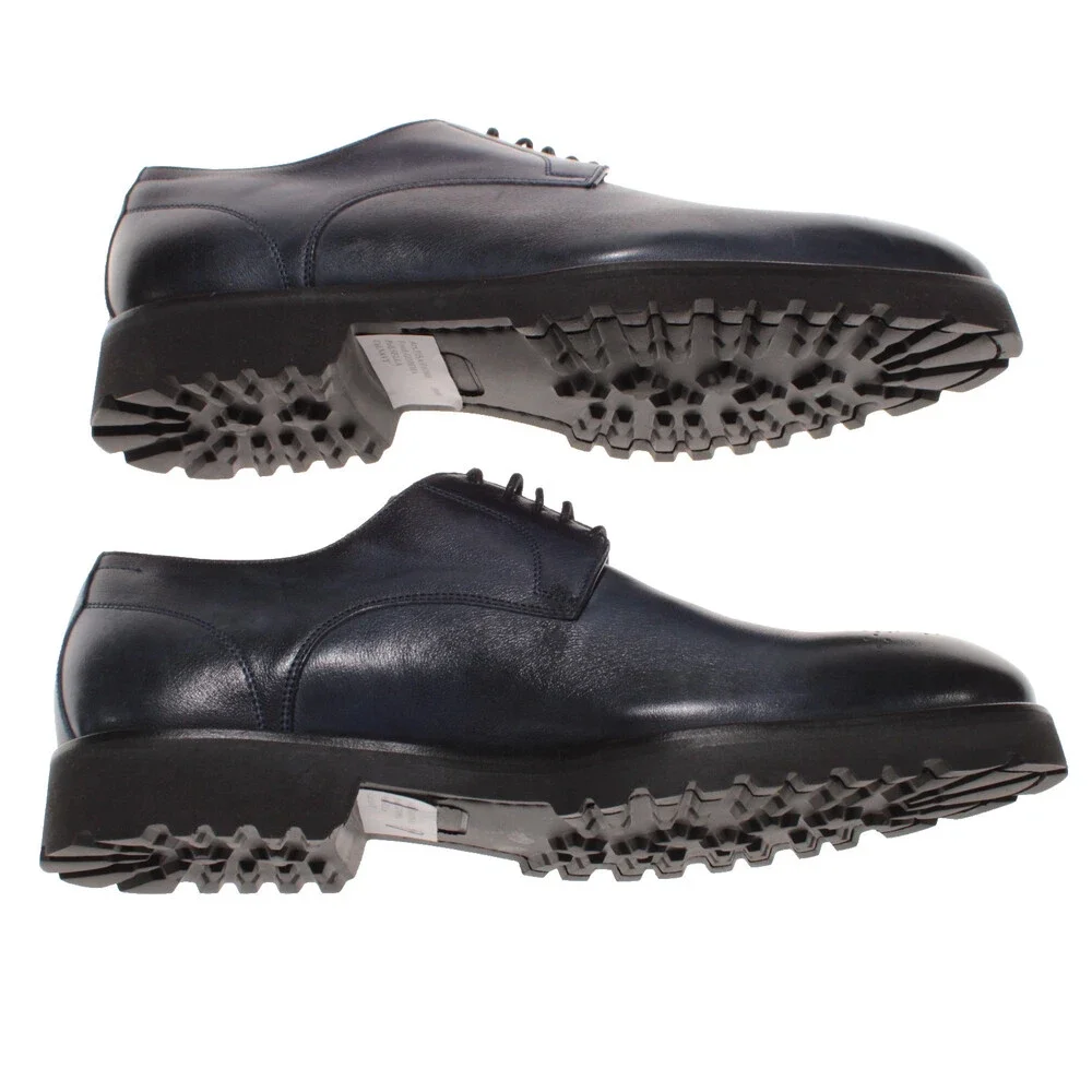 Di Bianco NWD Lace Up Derby Dress Shoes Size 42 (US 9) in Navy Blue Leather